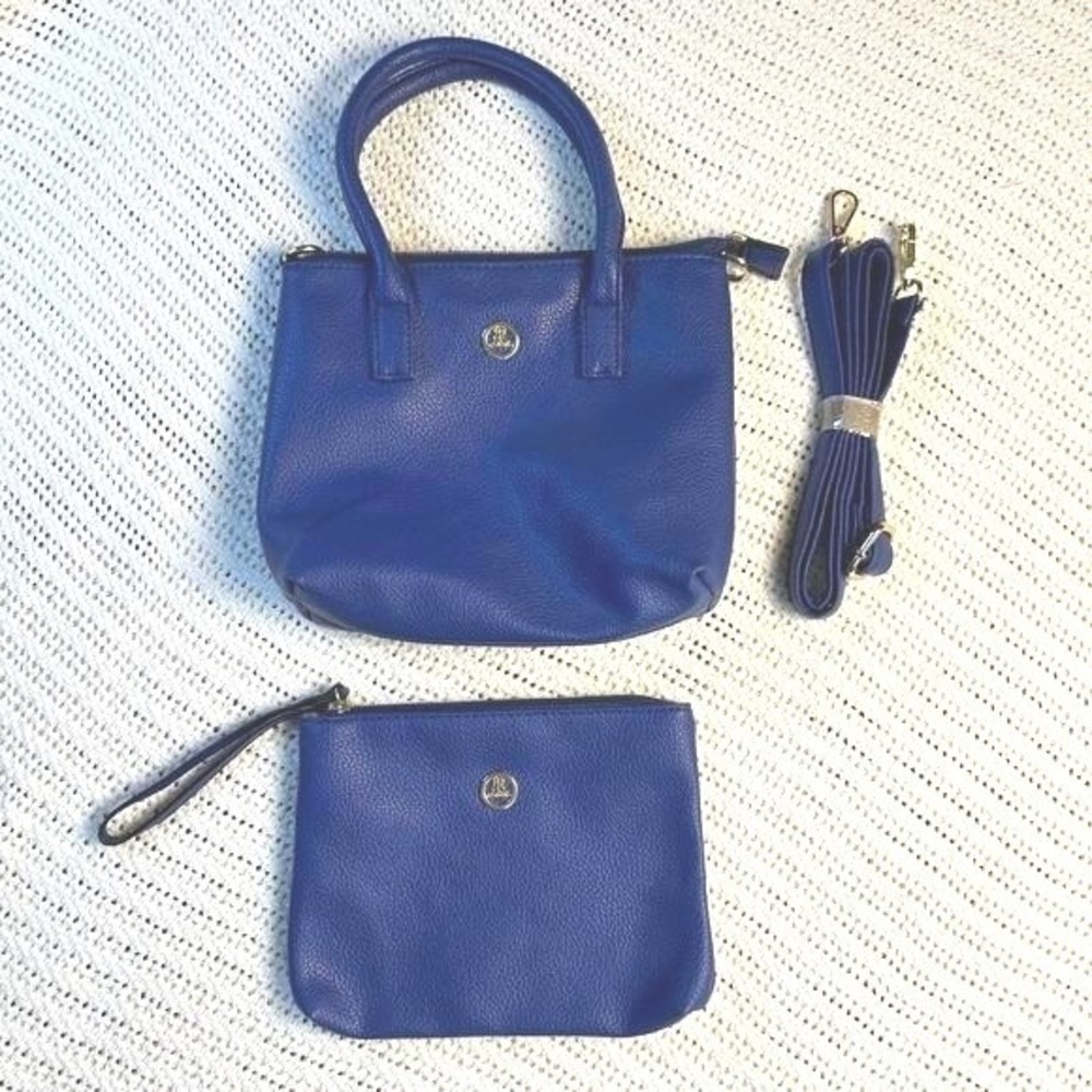 Bella Rose Cobalt Blue Pebble Grain Mini Tote & Wristlet Set